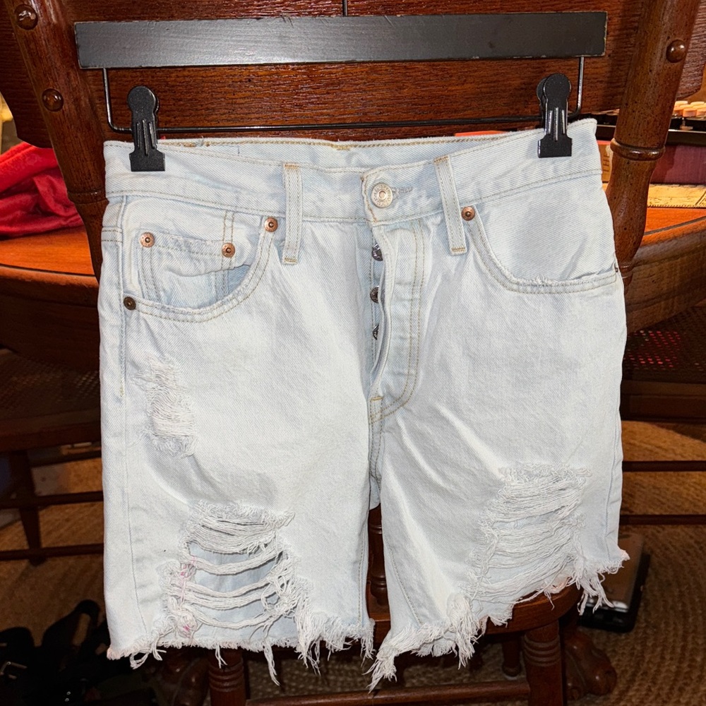 Levi Distressed Light Denim Shorts